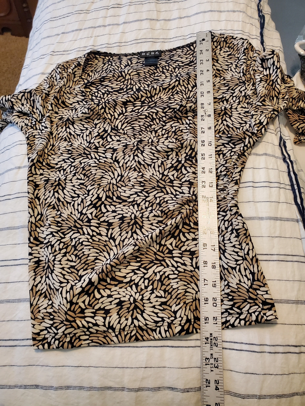 BCBG Paris Petal Print Criss-Cross Blouse, Black/Cream, Size XS - Picture 6 of 6